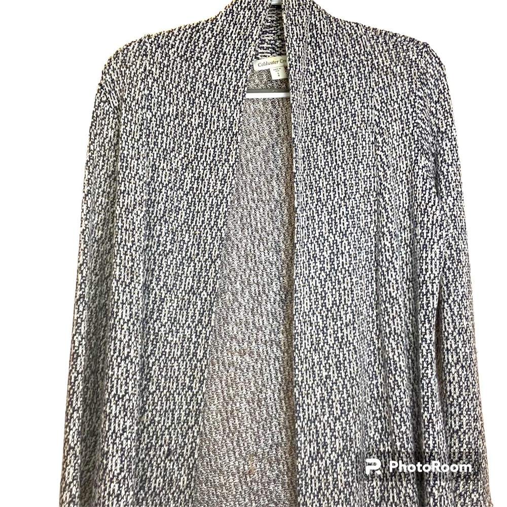 Coldwater Creek navy-tan-cream knit open front cardigan sweater size S/8